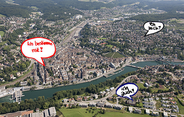 Stadt Schaffhausen. Montage  – Luftaufnahme © Schweizer Luftwaffe 2009